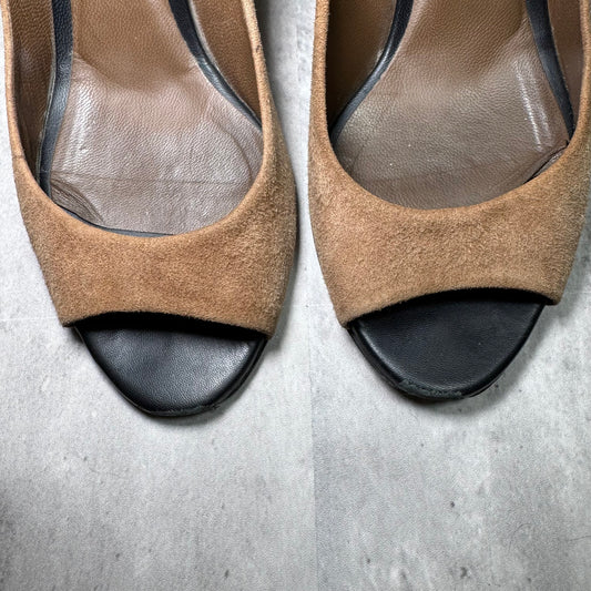 Vintage Bottega Veneta Black Suede Peep Toe Pumps – Size 41