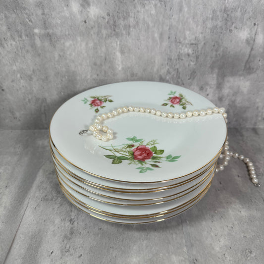 Vintage Hertel Jacob Rose Side Plates – Gold Rimmed with Floral Design, Bavaria