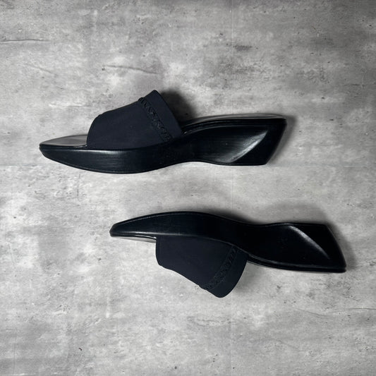 90s Stuart Weitzman Black Leather Slide Platform Sandals – Size 8