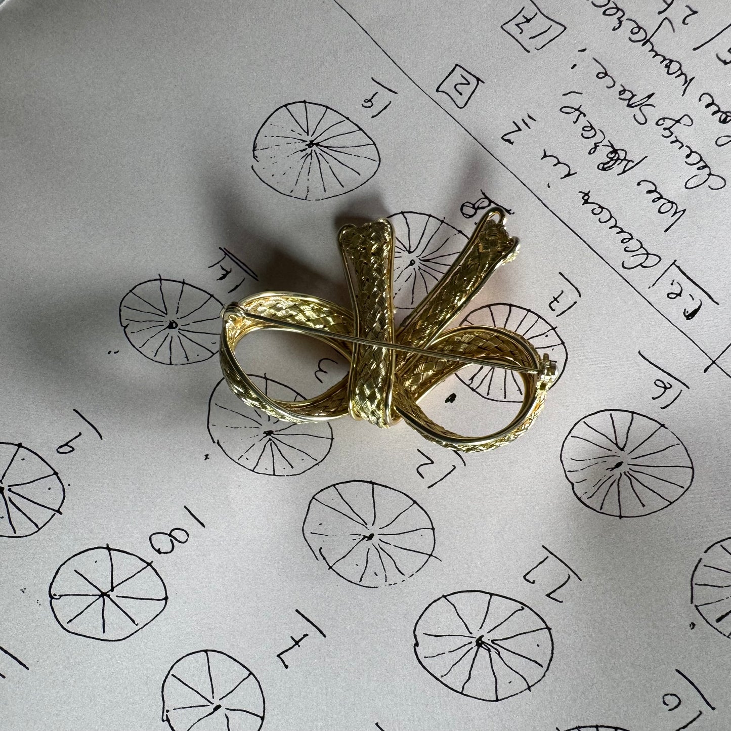 Woven Gold Mesh Bow Brooch