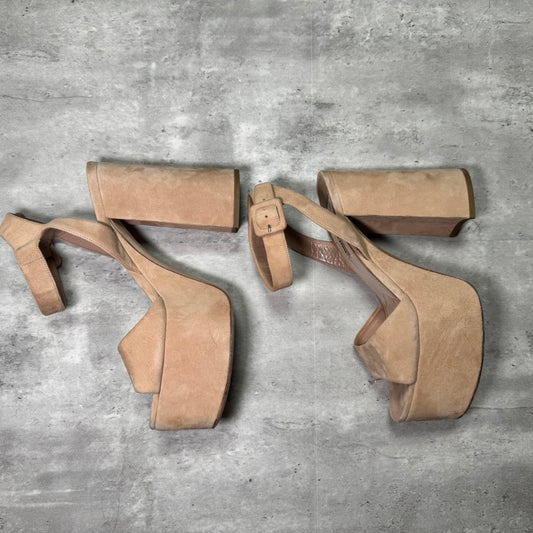 Miu Miu Suede Platform Heels – Ankle Strap with Round Buckle, Size 9