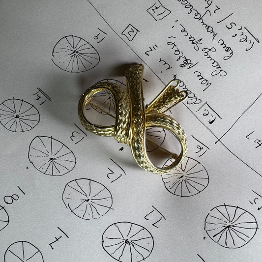 Woven Gold Mesh Bow Brooch