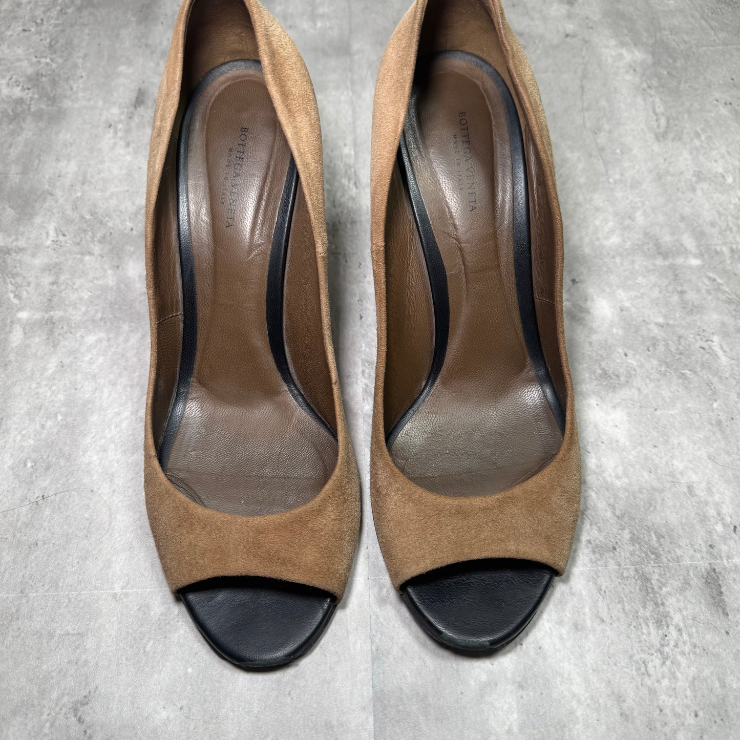 Vintage Bottega Veneta Black Suede Peep Toe Pumps – Size 41