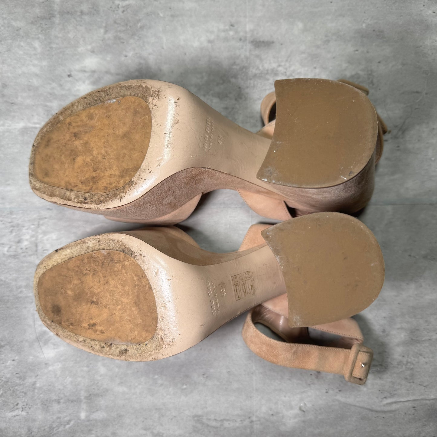 Miu Miu Suede Platform Heels – Ankle Strap with Round Buckle, Size 9