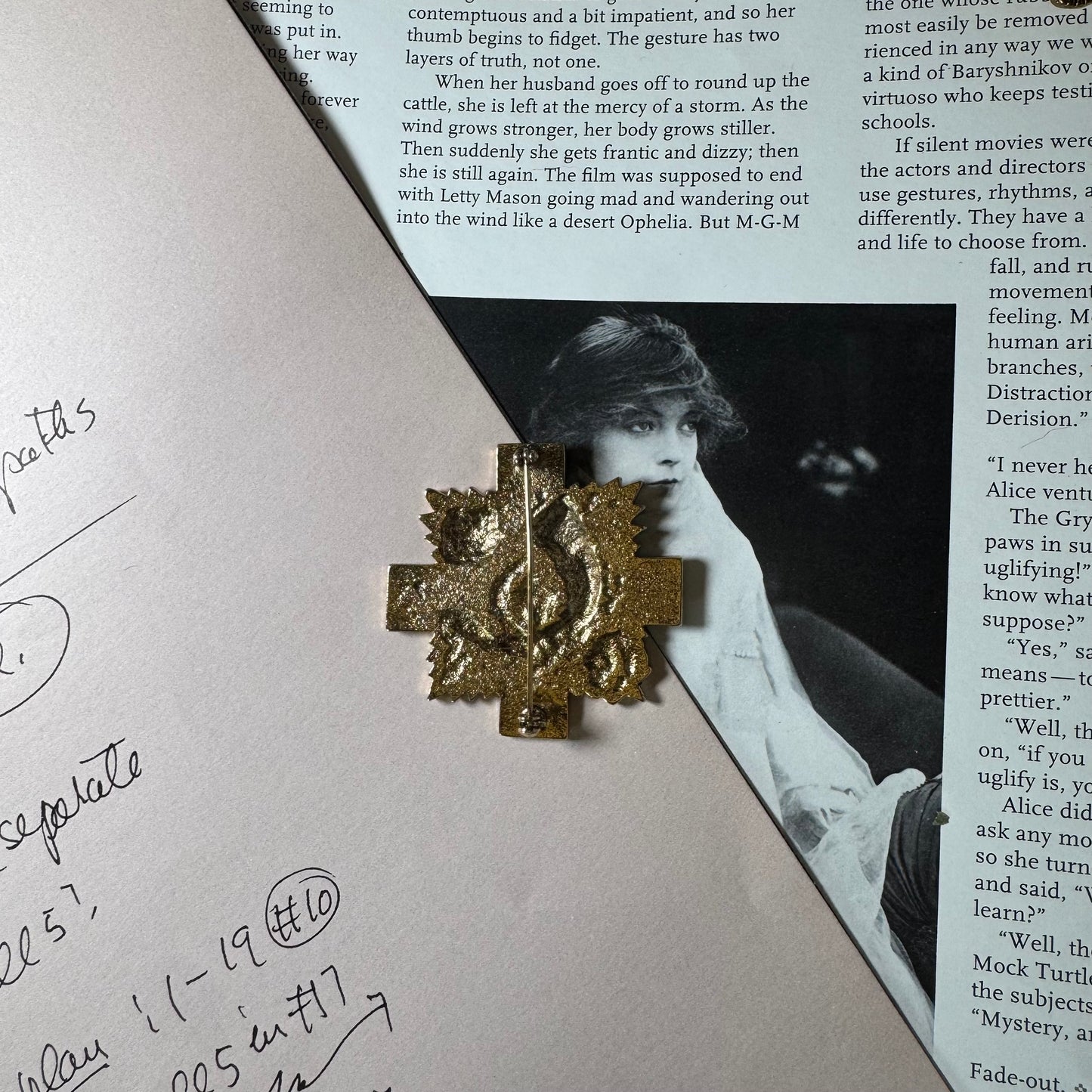 Vintage Bronze Tone Crest Brooch