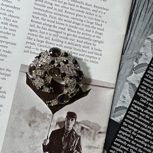 Vintage Black & Silver Swirl Brooch