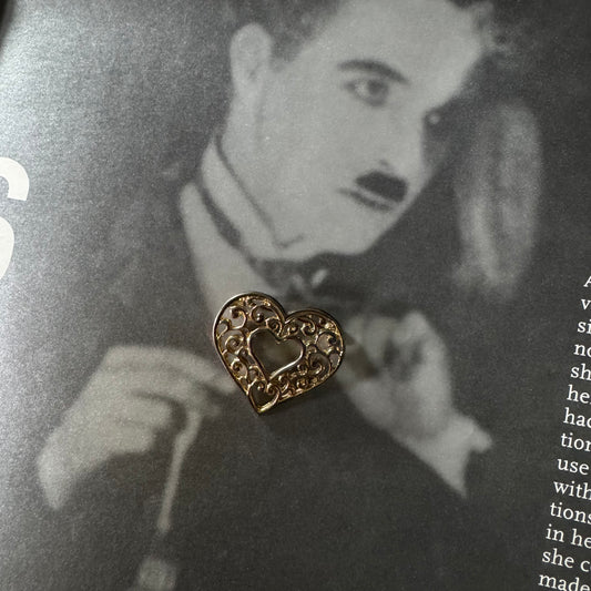 Vintage Tone Gold Filigree Heart Brooch