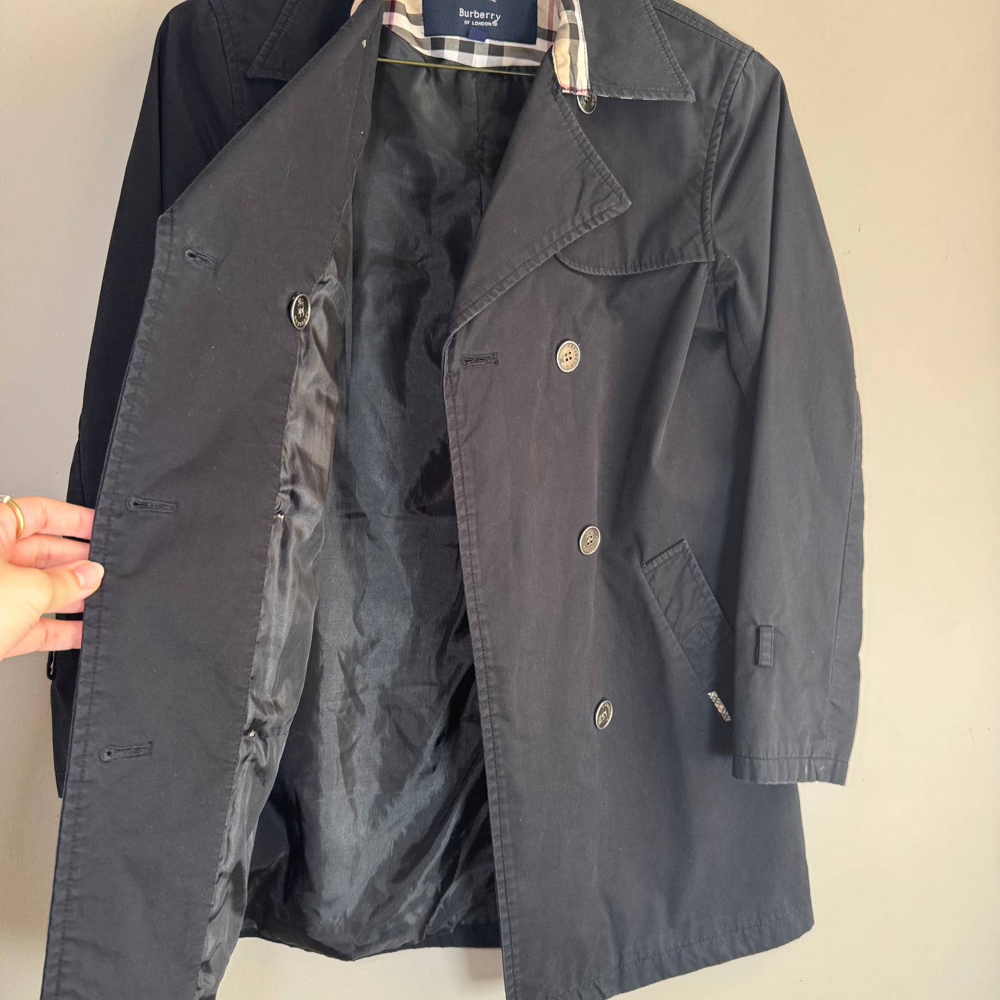 Burberry Navy Double-Breasted Trench Coat – Size M