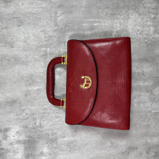 Vintage JH Collectibles Red Lizard-Embossed Leather Top Handle Purse – Crossbody Strap Included
