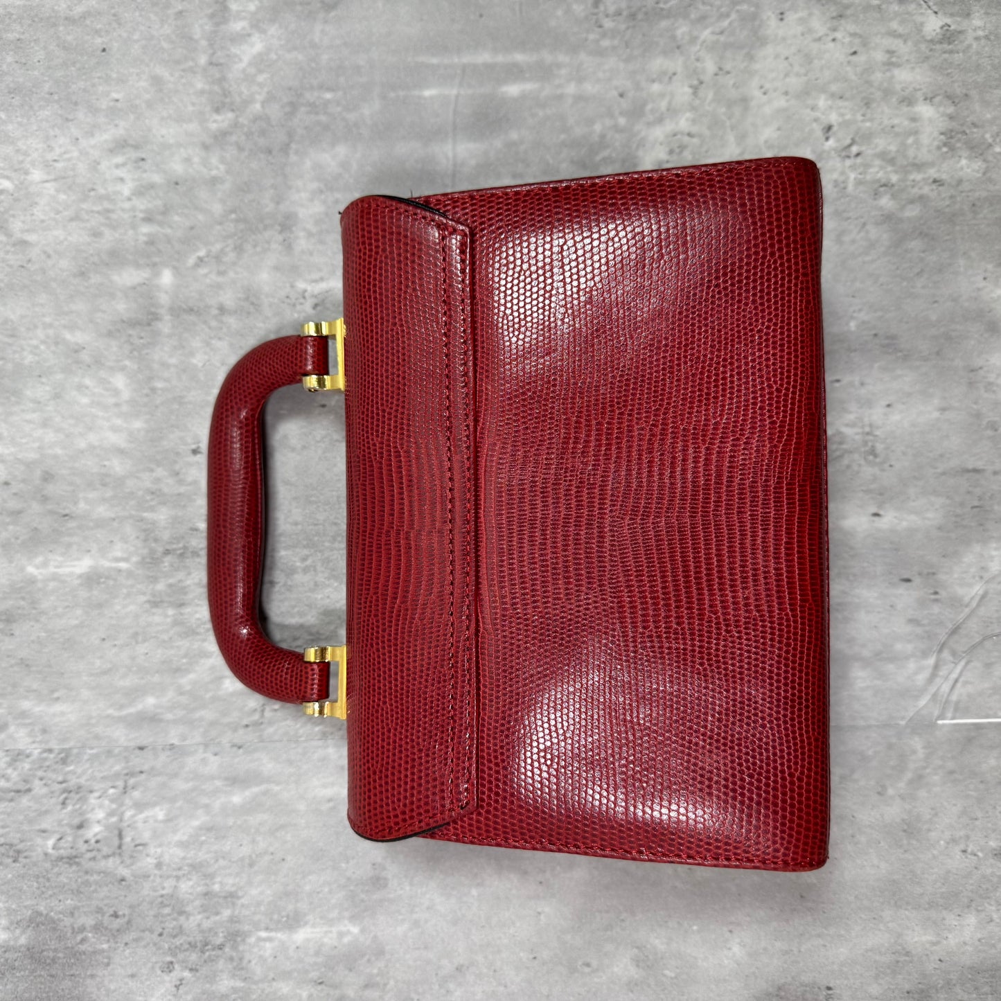 Vintage JH Collectibles Red Lizard-Embossed Leather Top Handle Purse – Crossbody Strap Included