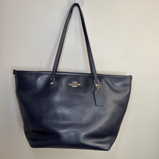 Coach Navy Leather Tote Bag – Minimalist Classic, Double Handles