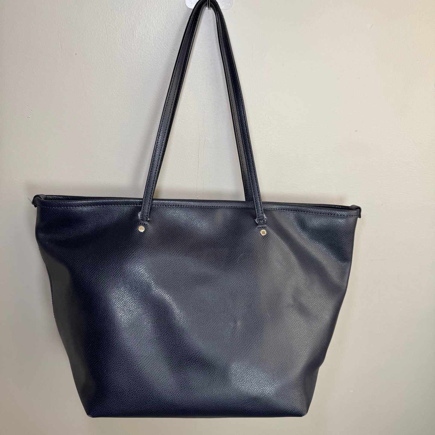 Coach Navy Leather Tote Bag – Minimalist Classic, Double Handles