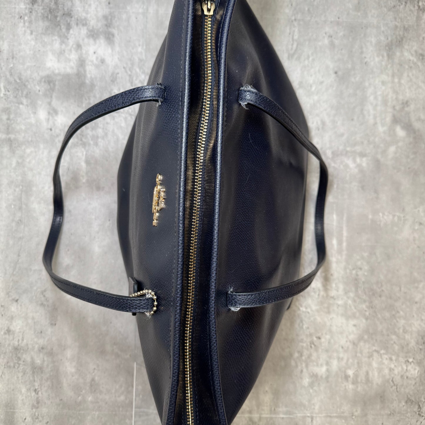 Coach Navy Leather Tote Bag – Minimalist Classic, Double Handles