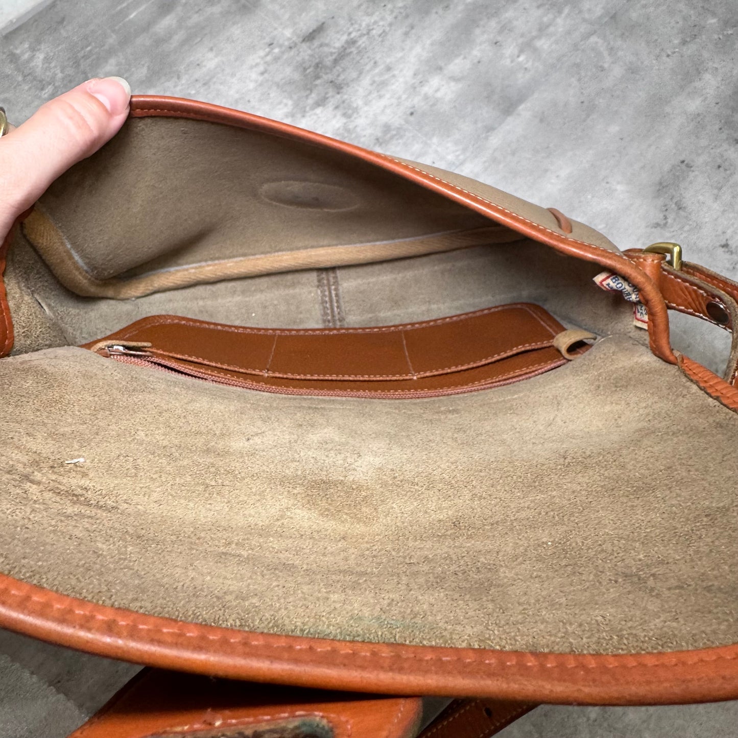Vintage Dooney & Bourke Pebbled Leather Satchel – Olive & Saddle Trim