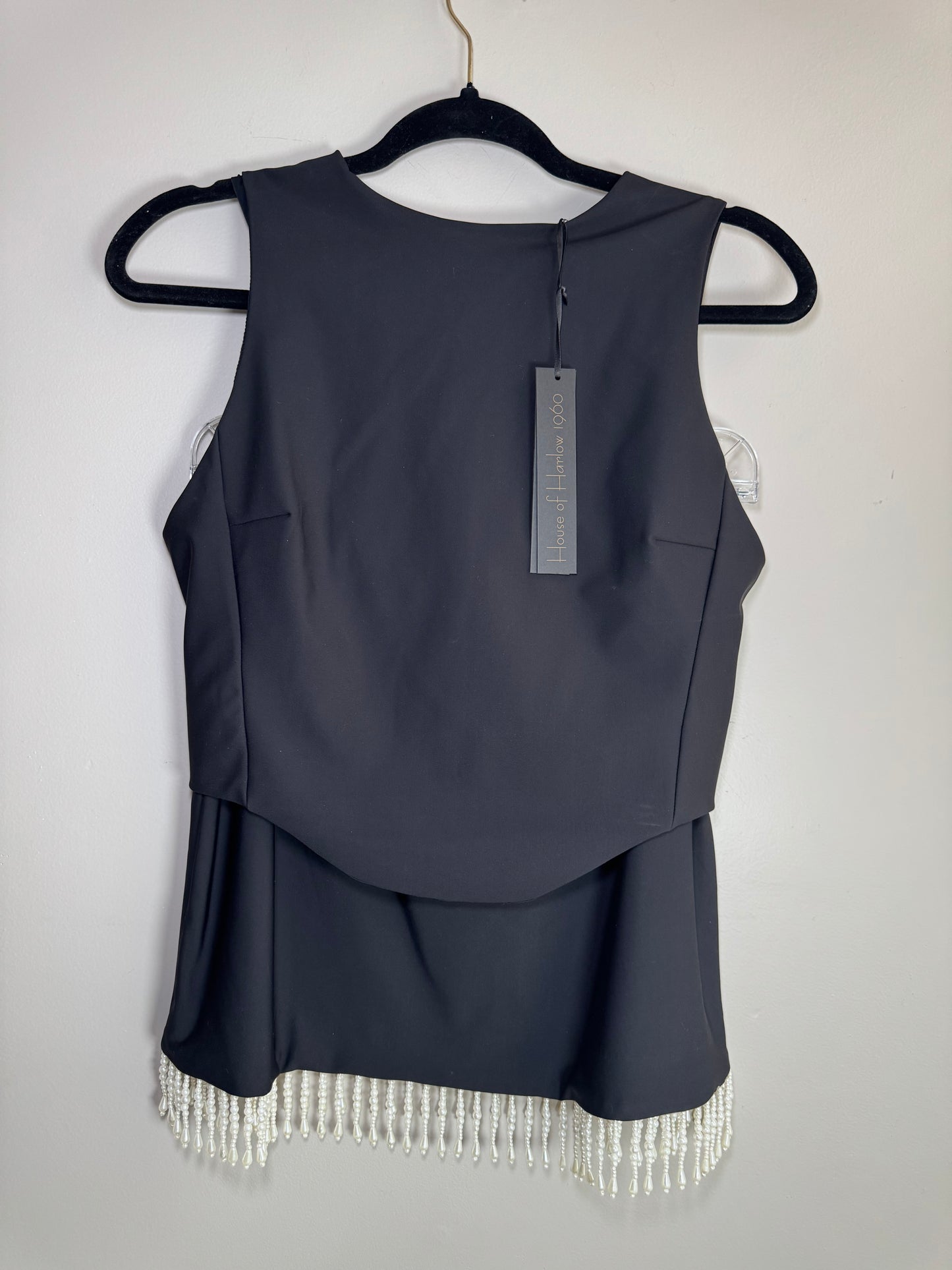 House of Harlow 1960 Black Pearl Fringe Top & Skirt Set – Size S