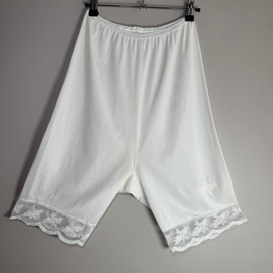 Vintage White Satin Bloomers – Lace Trim, Soft Shine, and Retro Charm
