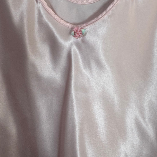 Vintage Pink Satin Lingerie Tank – Rosette Detail, Soft Shine