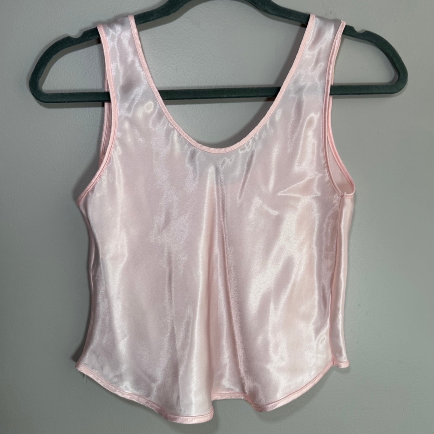 Vintage Pink Satin Lingerie Tank – Rosette Detail, Soft Shine