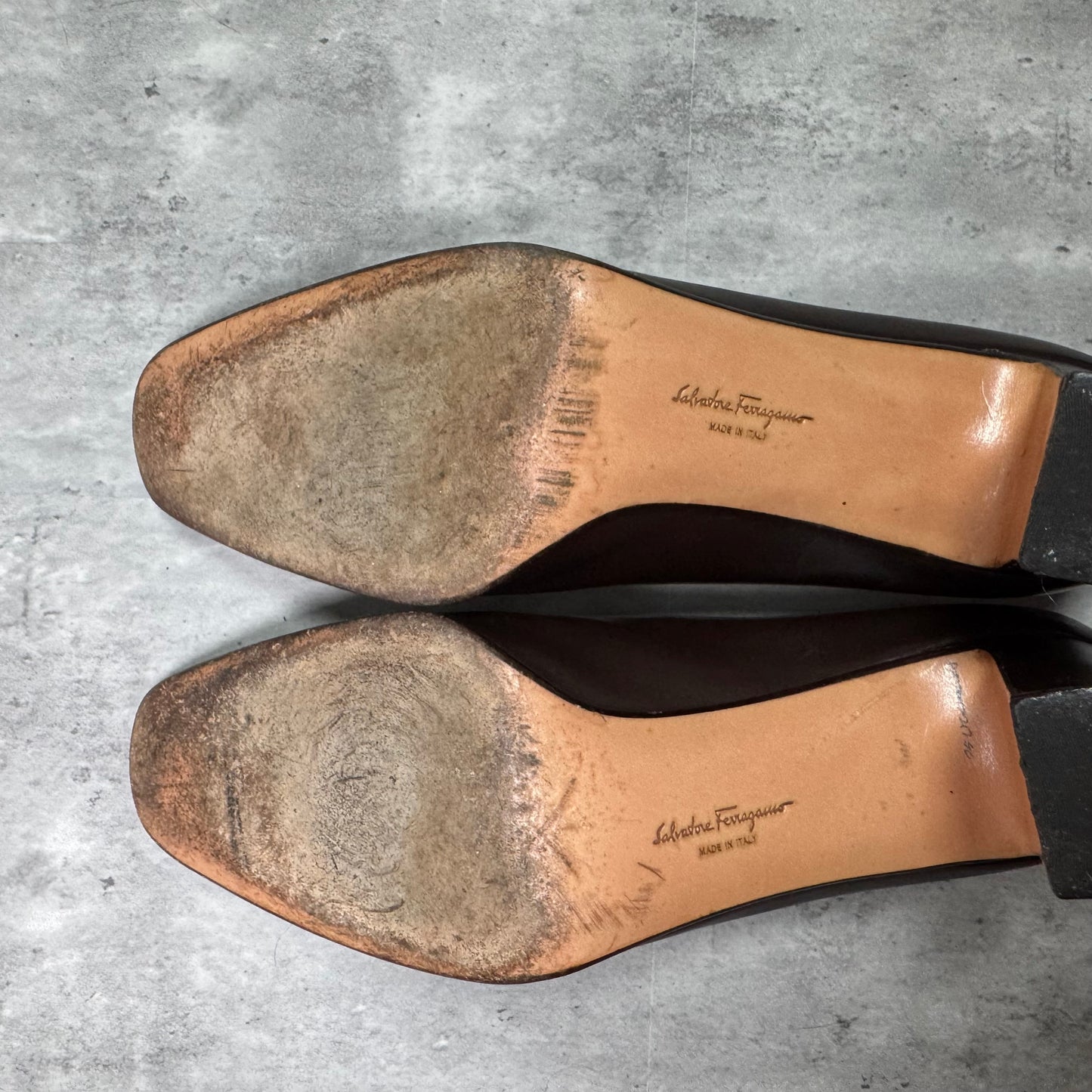 Salvatore Ferragamo Dark Brown Leather Pumps – Silver Horsebit Detail, Made in Italy, Size 8.5B
