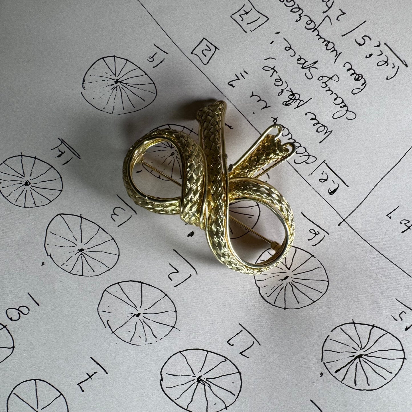 Woven Gold Mesh Bow Brooch