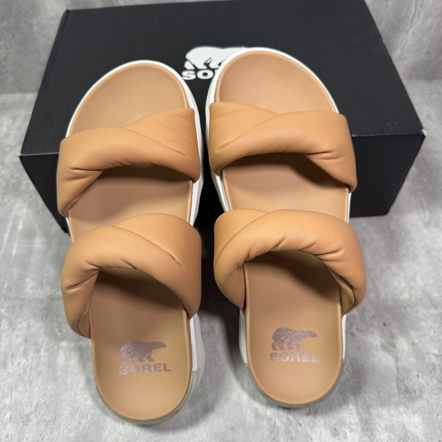 Sorel Viibe Twist Slides – “Sea Salt” in Honest Beige, Size 10