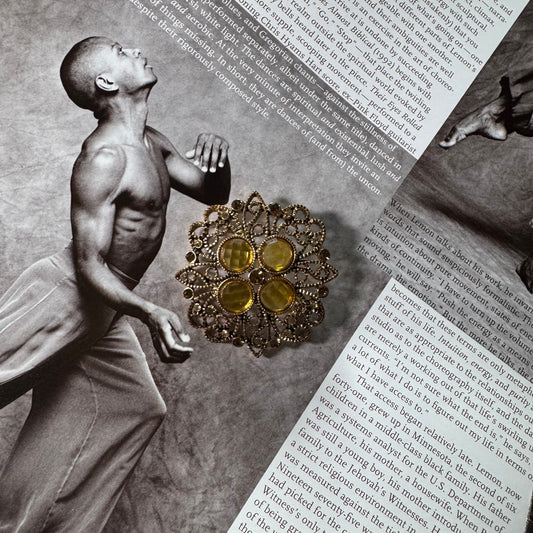 Vintage Brass colored Brooch with Citrine Stones