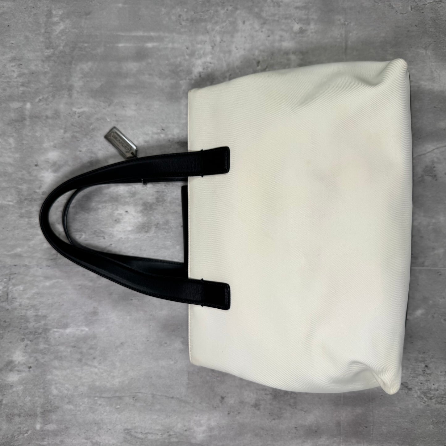 Vintage Coach Black & White Top Handle Small Leather Tote – Minimalist Mod Classic