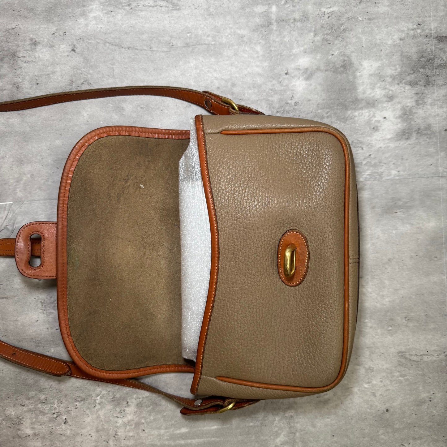 Vintage Dooney & Bourke Pebbled Leather Satchel – Olive & Saddle Trim
