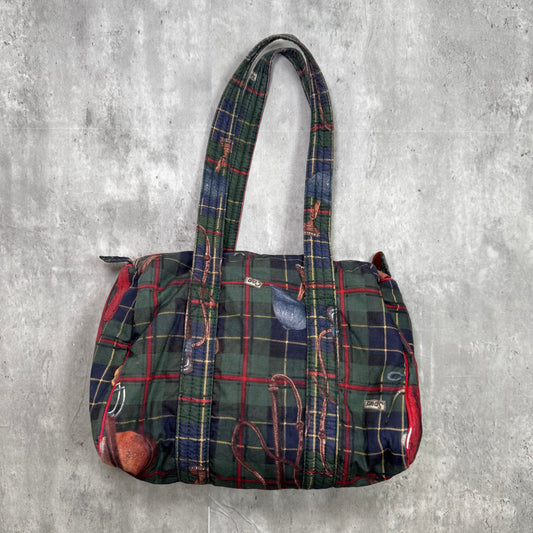 Vintage Ralph Lauren Plaid Equestrian Print Tote Bag