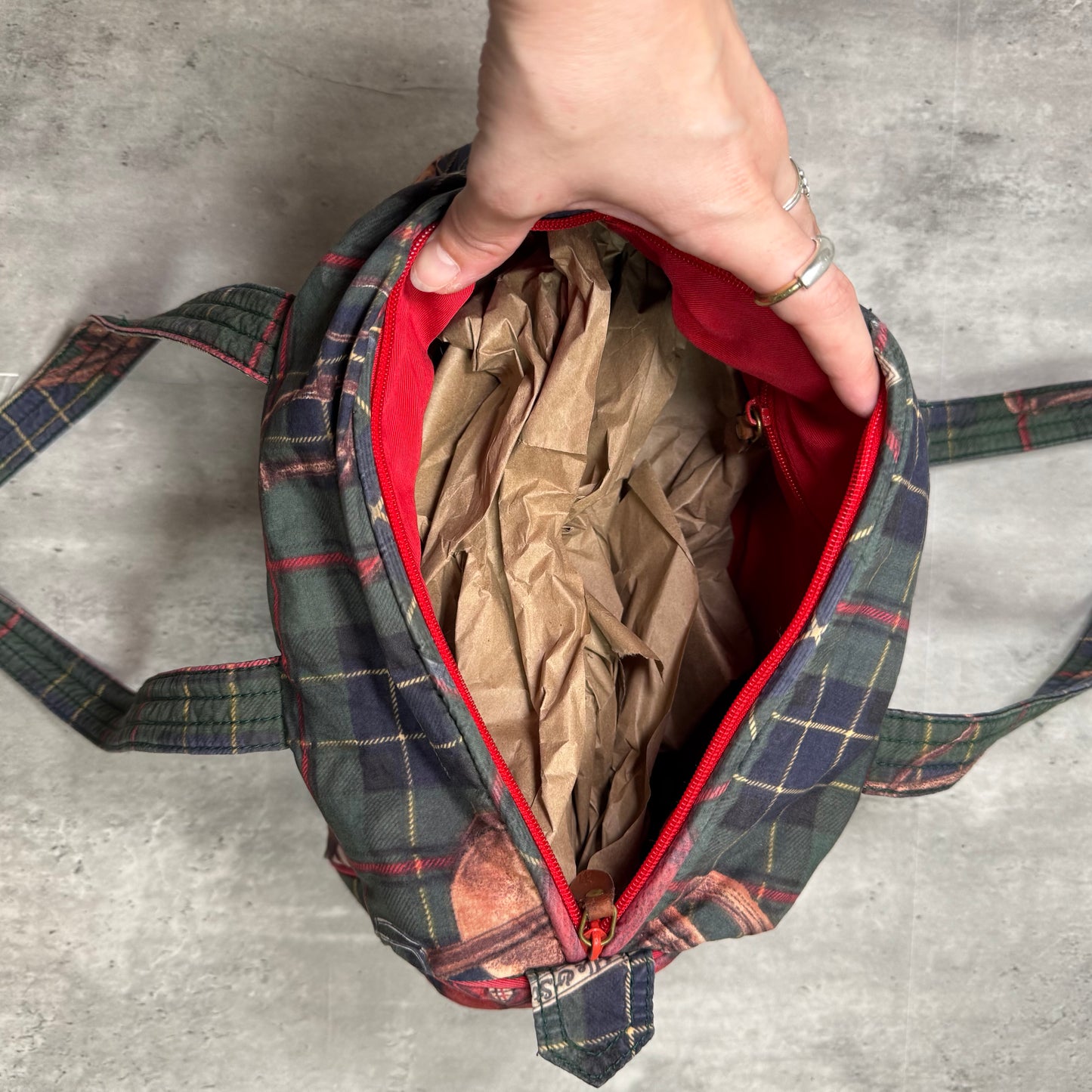 Vintage Ralph Lauren Plaid Equestrian Print Tote Bag