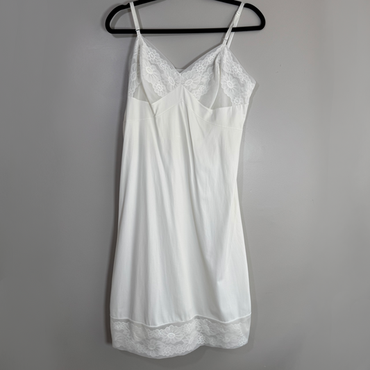 Vintage White Lace Slip Dress – Floral Mesh Trim, Pristine Condition